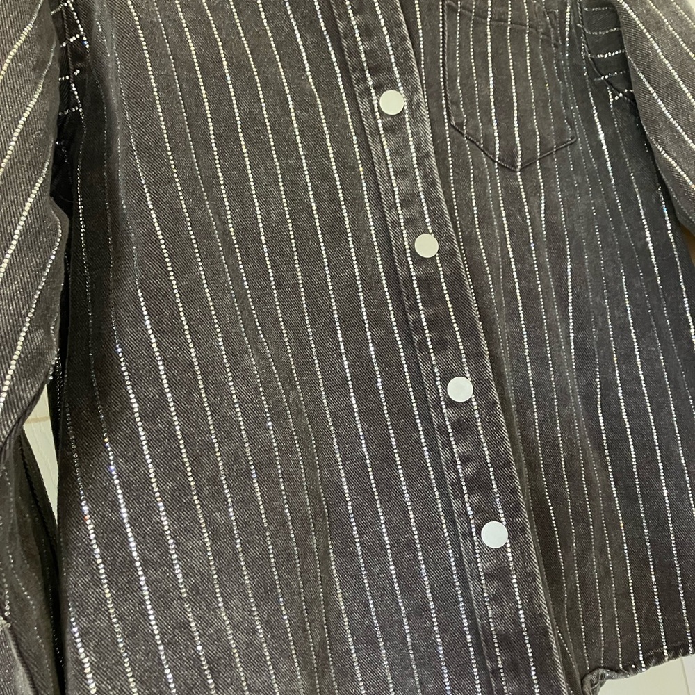 Blue B Western Denim Snap Button Up with Glitzy Detailing - Picture 3 of 7
